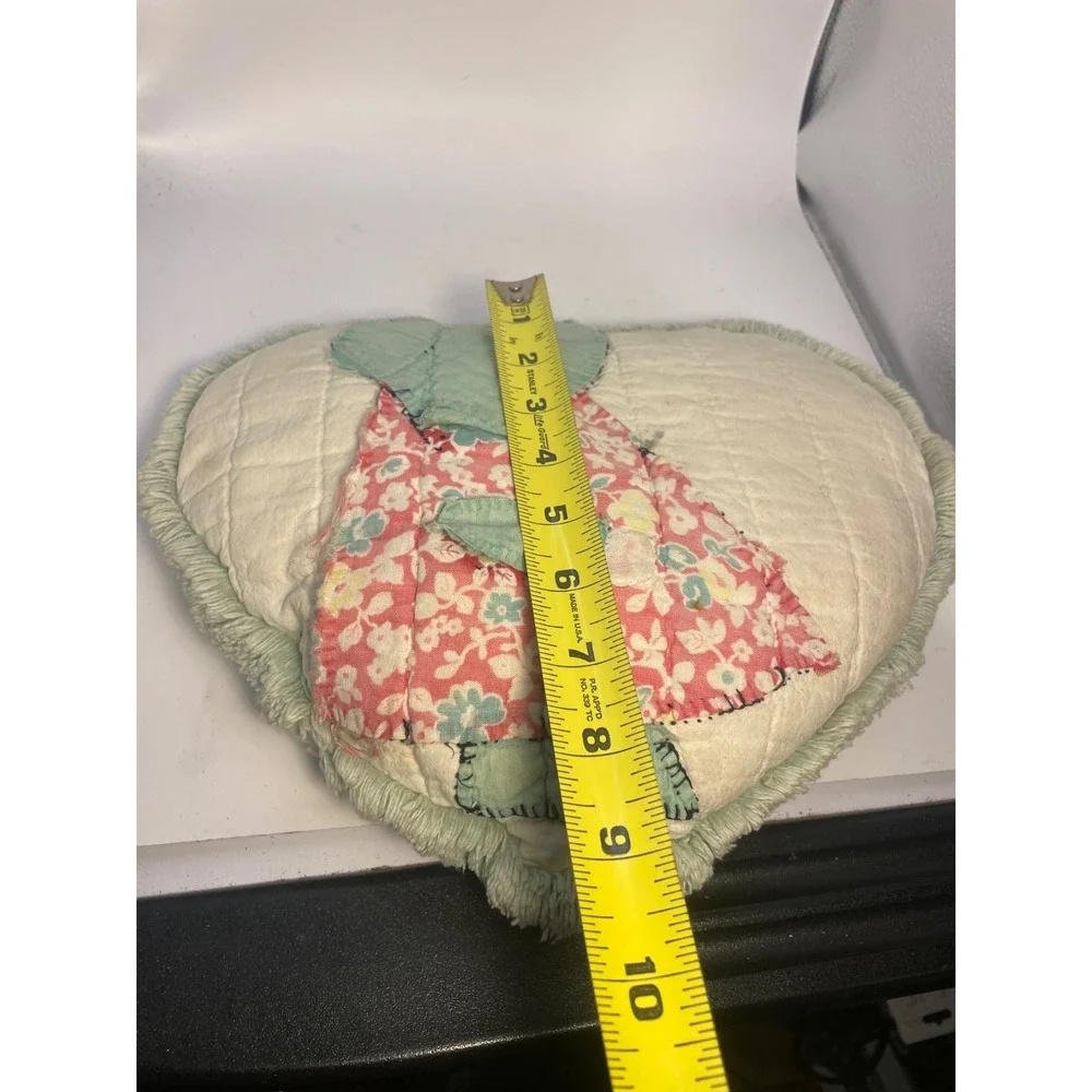 VTG Shabby Chic Hand Quilted Heart Throw Pillow Eyelet Lace Cottagecore 12